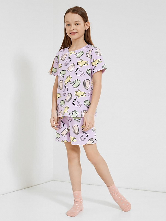 Пижама дев (фуфайка+шорты) (АРТ. 567727)